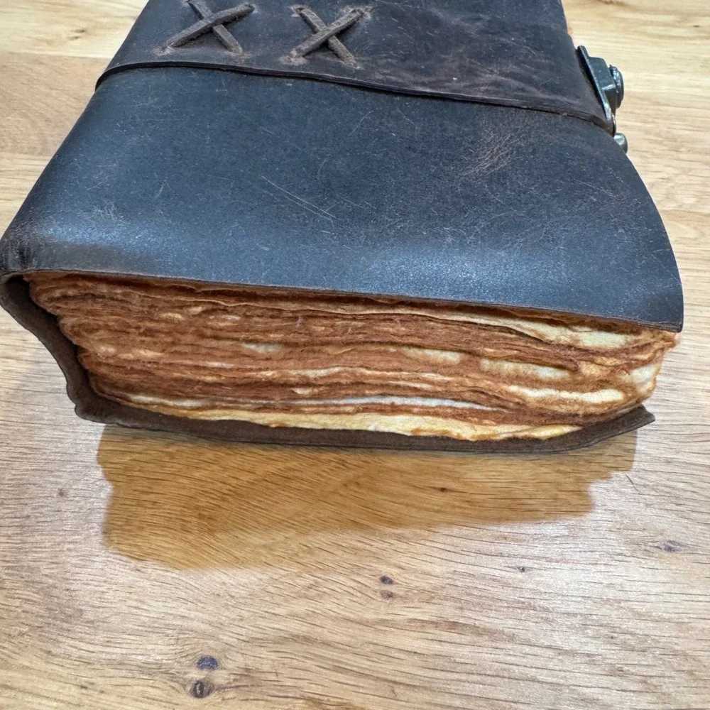 Handmade Leather Journal Dark Brown Distressed Deckle Edge Paper Clasp 7x5